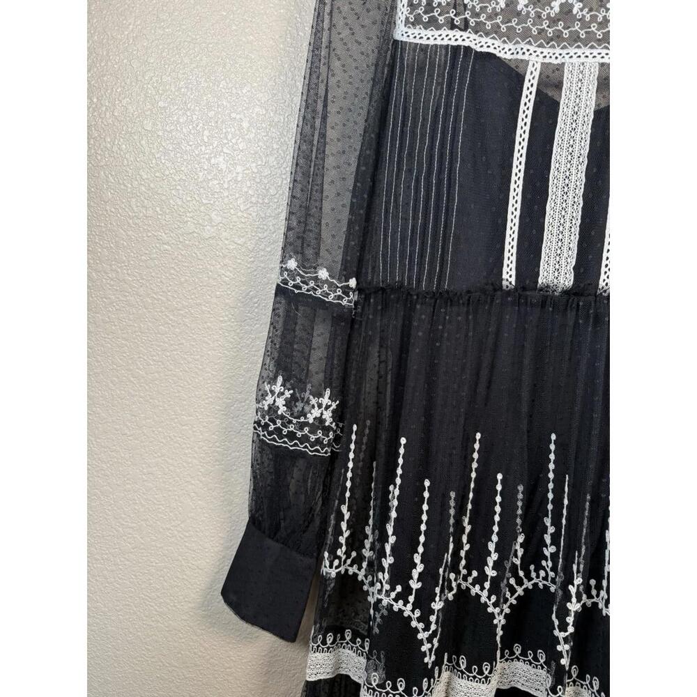 Zara Trinny Black Lace Sheer Tulle XS Embroidered Gothic Boho Maxi Whimsigoth‎ - Picture 3 of 12